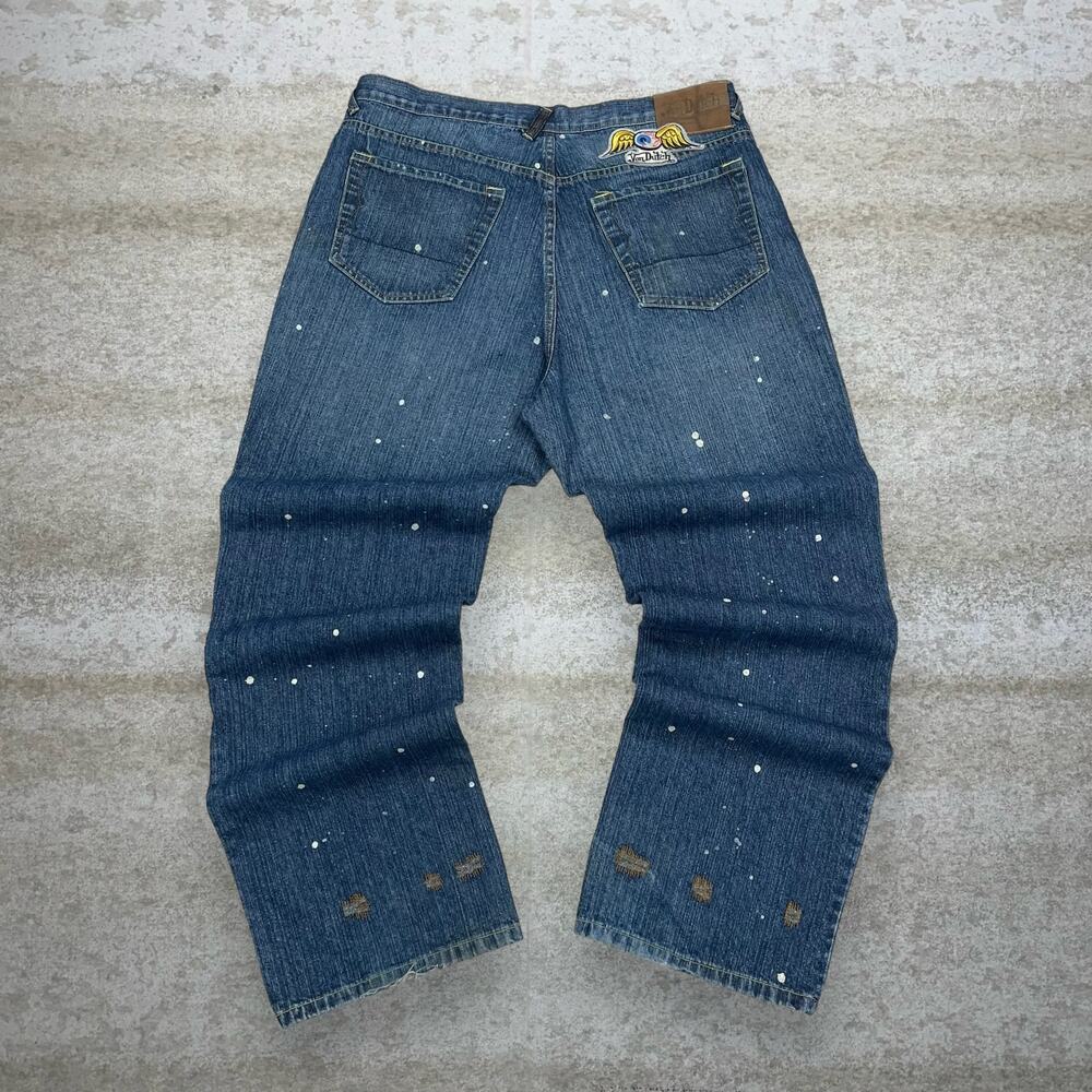 Vintage Y2K Von Dutch Wide Leg Jeans 38x34 Baggy Dark Wash Denim